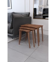 Zuesse Dizayn Zigon Sehpa & Yan Sehpa 3'lü Ahşap Ayaklı Sehpa - Ceviz