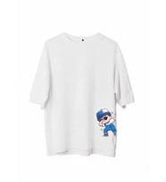 Unisex Bisiklet Yaka Baskılı Oversize T-Shirt - Beyaz