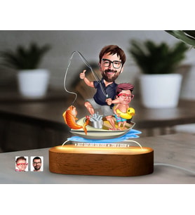 BK Gift Kişiye Özel Baba-Oğul Karikatürlü Dekoratif 3D Biblo LED Işıklı Gece Lambası-12, Babaya Hediye, Babalar Günü Hediyeleri