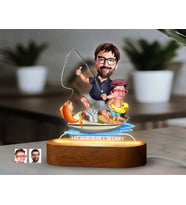 BK Gift Kişiye Özel Baba-Oğul Karikatürlü Dekoratif 3D Biblo LED Işıklı Gece Lambası-12, Babaya Hediye, Babalar Günü Hediyeleri