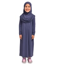 Kendinden Başörtülü Çocuk Penye   Namaz Elbisesi – 9-10-11 yaş/110 cm Kız Çocuk İçin Namaz Kıyafeti (A.Lacivert)