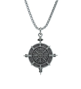 Viking Vegvisir Pusula  Örme Zincir Kolye - Gümüş Kaplama - Erkek Kadın Kolye - No:1455