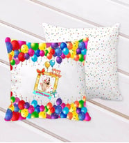 BK Gift Kişiye Özel Fotoğraflı Doğum Günü Tasarımlı Balon Desenli Dekoratif Kırlent Yastık-12 (Beyaz)
