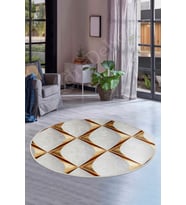 Dijidekor Halı Gold Cool KY7059 Yıkanabilir Yuvarlak Kesme İnce Yolluk Kilim Salon Halısı Modelleri