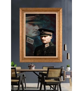 Altın Varaklı Çerçeveli Paspartulu Atatürk Tablo DC1188 (Gold)