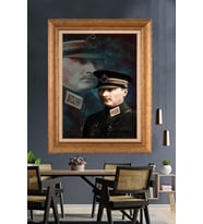 Altın Varaklı Çerçeveli Paspartulu Atatürk Tablo DC1188 (Gold)