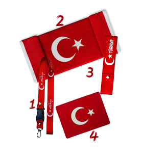 Türk Bayrak'lı Oto Torpido Üstü Peluş Halı / Torpido Üstü Kaydırmaz Ped / Oto Ayna Askısı / Çeki Ipi