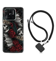 Xiaomi Poco X3 Pro M4 Pro X4 Pro C40 10C Kılıf Boyun Askılı Silikon Skull Rose 1673