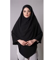Siyah Pratik Hazır Geçmeli Tesettür Eşarp Medine İpeği Bağcıklı Çift Katlı Sufle Hijab 2302_01