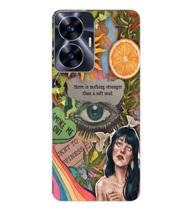 Realme C55 Uyumlu Vintage Kolaj Desenli Şeffaf Telefon Kılıfı