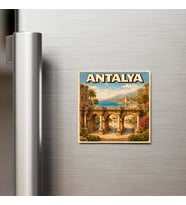 Antalya Şehri - Pop-Art Travel - 9x9 cm Buzdolap Magneti