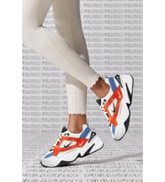 Nike M2K Tekno Leather Unisex Sneaker Hakiki Deri Spor Ayakkabı Beyaz Kırmızı Yükseklik 4cm