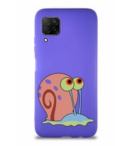 Huawei P40 Lite Soft Premier Kapak Salyangoz Gary Tasarımlı Silikon Kılıf - Mor (Şeffaf)