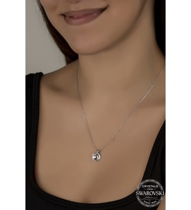 Union Swarovski Crystal Kadın 8 mm Çerveli Gümüş Kolye