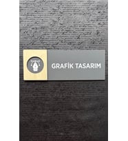 Grafik Tasarım Kapı İsimlik Levhası Antrasit Pleksi Ahşap Detaylı Kendinden Yapışkanlı