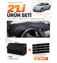 TOYOTA COROLLA E140 (2006-2012) Uyumlu Torpido Örtüsü + Deri Bagaj Çantası + Sticker Seti - Siyah