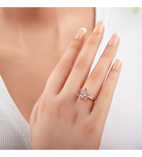Rose Lotus Çiçegi Lila Taşlı  925 Ayar Gümüş Kadın Yüzük