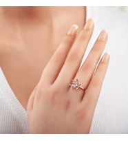 Rose Lotus Çiçegi Lila Taşlı  925 Ayar Gümüş Kadın Yüzük