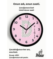 İsme Özel D Harfli Pembe Çocuk Odası Duvar Saati Orta Boy 30 cm Siyah Camlı Sessiz
