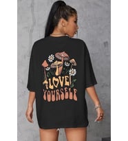 Unisex Baskılı Oversize T-Shirt - Siyah
