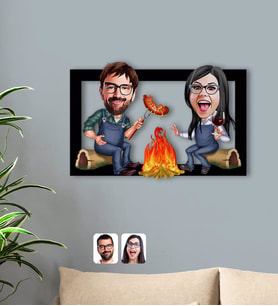 BK Gift Kişiye Özel Sevgililer Karikatürlü 3D Ahşap Tablo-95