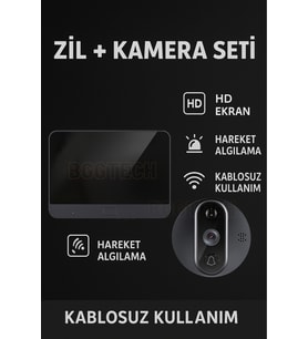 Güvenlik ve Konfor Bir Arada Akıllı Dijital Kapı Dürbünü ve Zil Seti (Siyah)