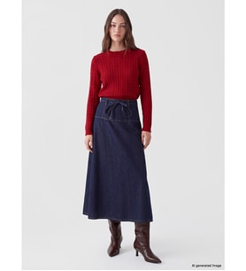 LCW Modest İndigo Kuşaklı A Kesim Jean Etek