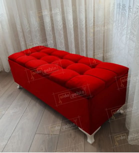 Yeni Model Lüks Çizgi Kapitoneli Sandıklı Puf Bench (Kırmızı)
