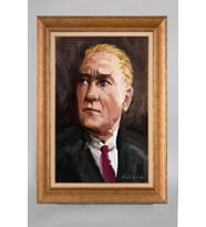 Altın Varaklı Çerçeveli Paspartulu Atatürk Tablo a371 (Gold)