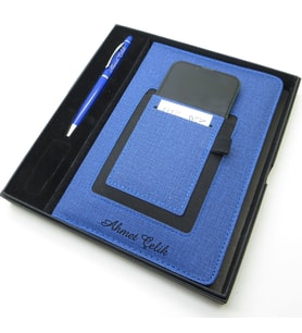 İsme Özel Mavi Kanguru Defter & İsme Özel Metal Kalem Seti (Öğretmenler Günü veya başka bir mesaj işlenebilir) (Karışık)
