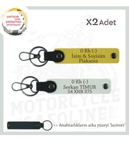 Sürücülere Özel, İsim Plaka ve 0 Rh (-) Kan Grubu Yazılı Hediye x2 Set Anahtarlık , Sarı-Beyaz-Laci (Çok Renkli)
