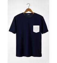 Erkek Lacivert Bisiklet Yaka Cepli Oversize T-Shirt 22Y-3400762-11