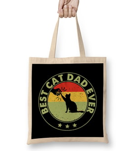 Best Cat Dad Ever Funny Cat Daddy Father Day Vintage 05 Bez Çanta Uzun Saplı