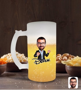 BK Gift Kişiye Özel Erkek Karikatürlü Buzlu Cam Bira Bardağı 50cl-50 (Beyaz)
