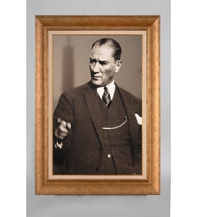 Altın Varaklı Paspartulu Çerçeveli Atatürk Tablo nt1331