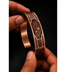 Horus'un Gözü İşlemeli Bakır Bileklik Otantik El İşçiliği Ayarlanabilir Unisex Tasarım