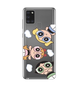 Samsung Galaxy A21S Uyumlu Powerpuff KIzlar Tasarımlı Şeffaf Telefon Kılıfı