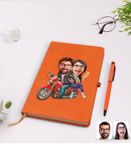 BK Gift Kişiye Özel Sevgililer Karikatürlü Turuncu Termo Deri Defter Kalem Seti Model 97
