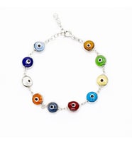 Nazar Boncuğu Detaylı Multicolor Mineli Silver Renk 925 Ayar Gümüş Kadın Bileklik