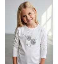 Kız Çocuk Taş İşlemeli Uzun Kollu T-shirt (Beyaz)