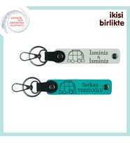 Kampçı Dostuna Kişisel Hediye, Karavan Figürlü Deri Anahtarlık Takımı, İsim Yazılı, Beyaz-K Turkuaz