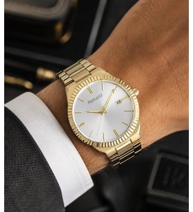 Ferrucci Gold Renk Takvimli Çelik Kordon Klasik Model Erkek Kol Saati