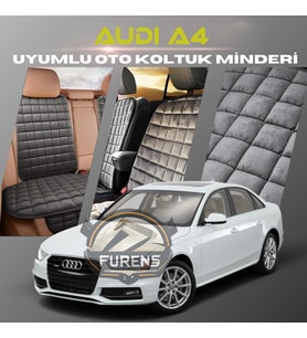 Audi A4 Antrasit Renk Tay Tüyü Cepli & Terletmez Sırtlı Oto Koltuk Minder Seti - Koltuk Koruma Kılıfı (ÖN & ARKA TAM SET)