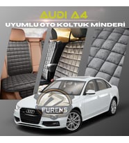Audi A4 Antrasit Renk Tay Tüyü Cepli & Terletmez Sırtlı Oto Koltuk Minder Seti - Koltuk Koruma Kılıfı (ÖN & ARKA TAM SET)
