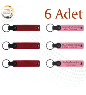 Kırmızı & Pembe, 6’lı Set, İsim Yazılabilen Deri Anahtarlık, Aile Tatillerine Özel Anı
