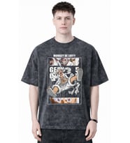 Tasarım Monkey D. Luffy Gear 5 One Piece Anime Baskılı Unisex Oversize Eskitme Yıkamalı Tişört