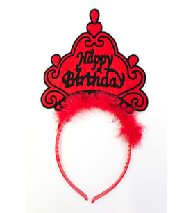 Parti Happy Birthday Yazılı Neon Kırmızı Renk Doğum Günü Tacı