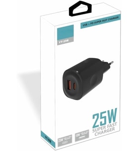Yetty 25W USB-C (PD)+18W USB-A (QC) Süper Hızlı Şarj Adaptörü Tek Başlık Siyah YT-25B (Yerli Üretim)