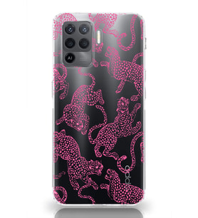 Oppo Reno 5 Lite Uyumlu Pembe Leopar Desenli Şeffaf Telefon Kılıfı