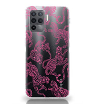 Oppo Reno 5 Lite Uyumlu Pembe Leopar Desenli Şeffaf Telefon Kılıfı